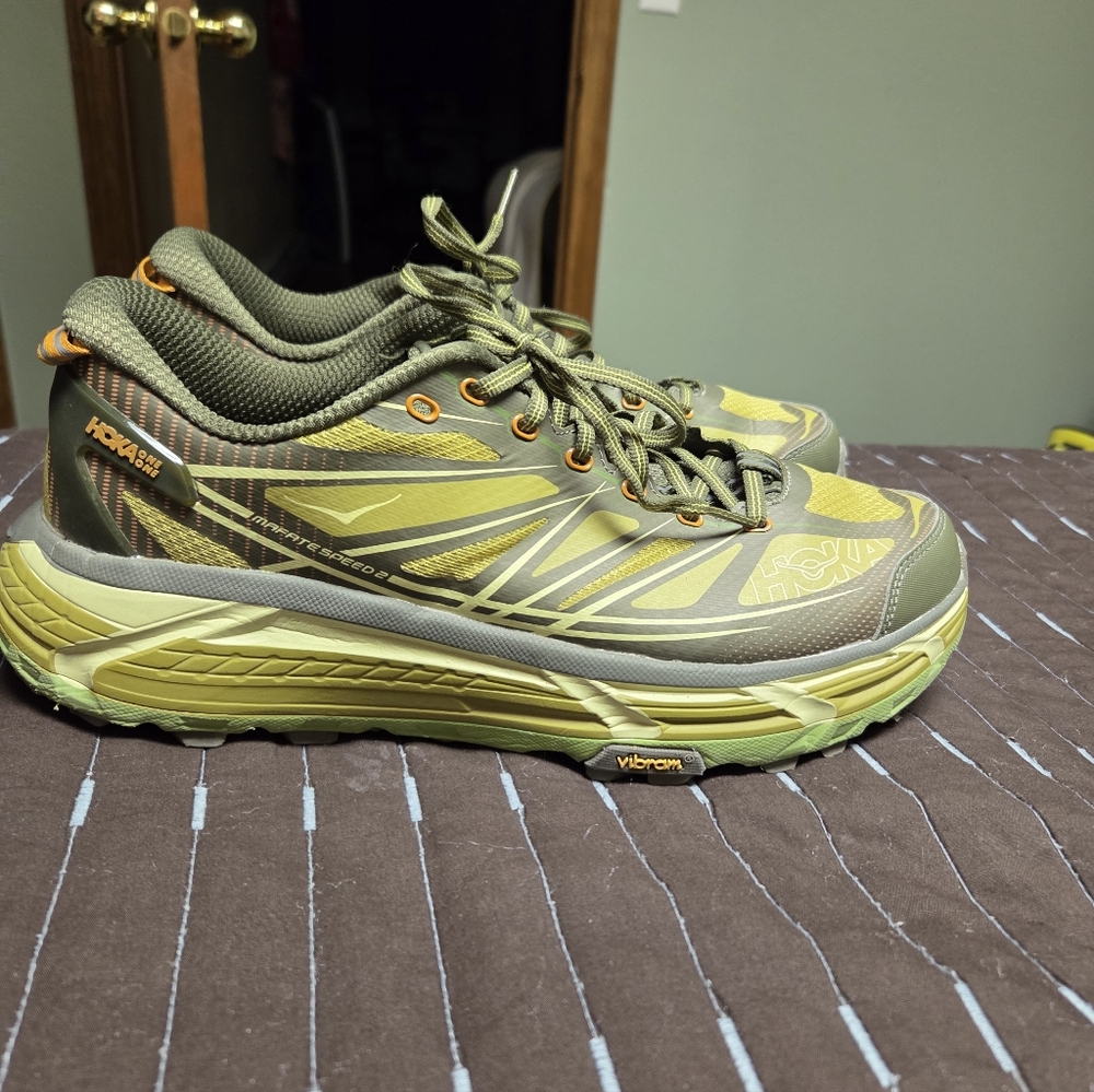 Hoka One One Olive and Lime Trail Shoes